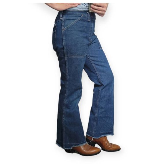 Wrangler Denim - Vintage 60s 70s Wrangler Jeans Flare Denim 33x32 Medium Dark Wash Raw Hem